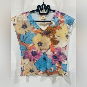 Elie Tahari Multicolor Floral Sequin Blouse